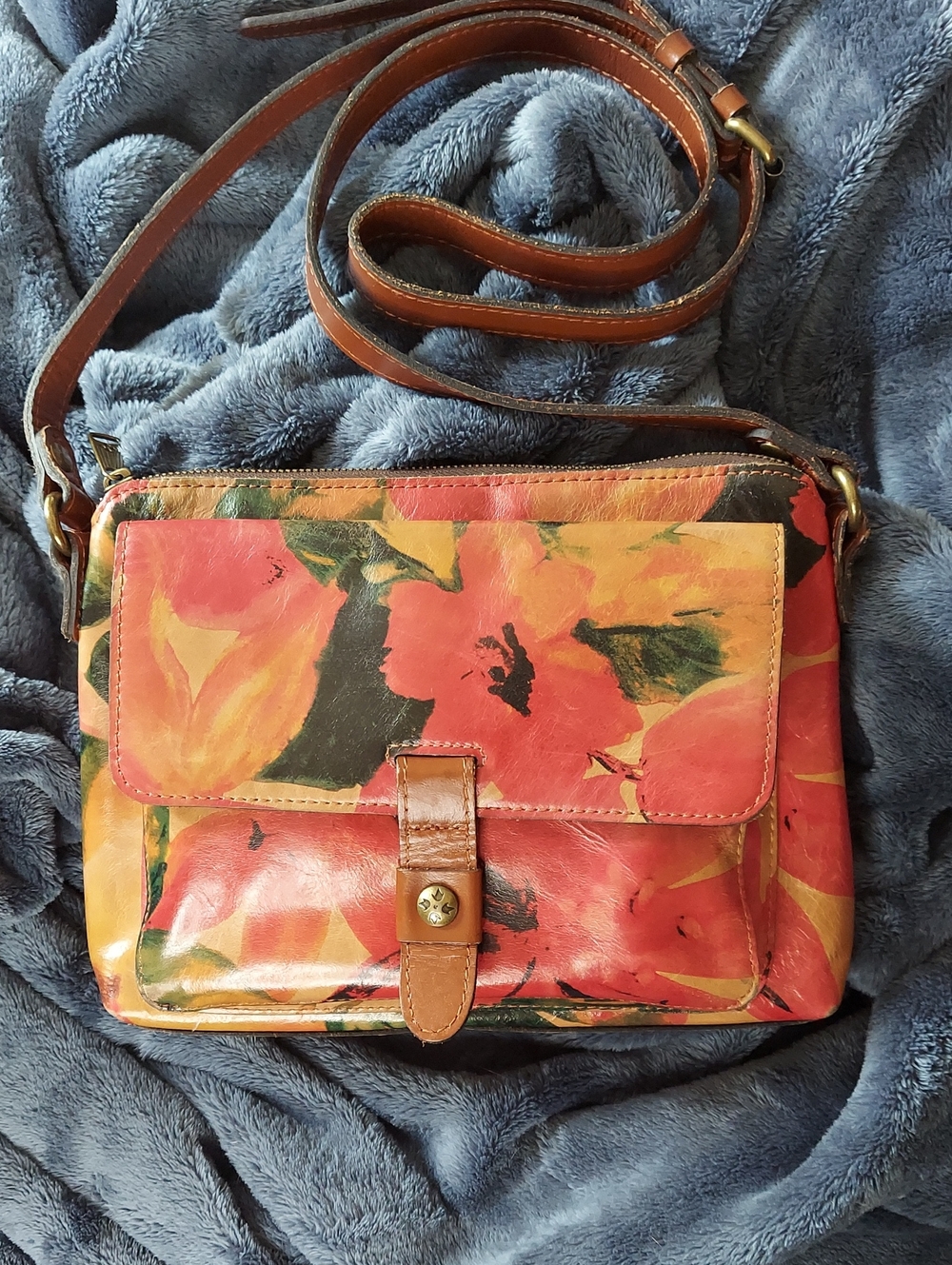Patricia Nash Floral Crossbody Shoulder Bag in Red/Orange/Brown